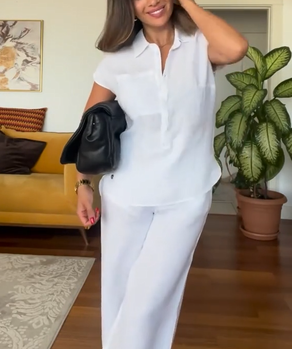 💝💝Last day 50%OFF🔥Women's Summer Linen Casual Shirt Wide-Leg Pants Two-Piece Suit(Buy 2 Free Shipping)