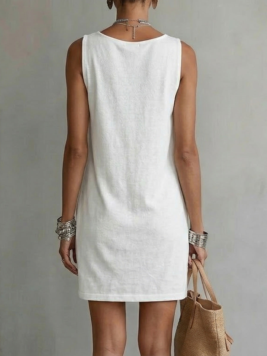 Draped-neck Sleeveless Cotton Dress