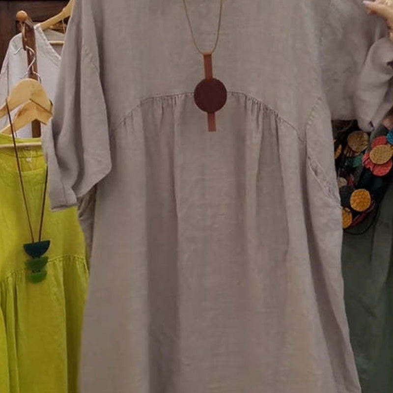 💝💝Last Day Sale 49% Off💃Women's Casual Loose Round Neck Solid Color Dress with 3/4 Sleeves & Pockets