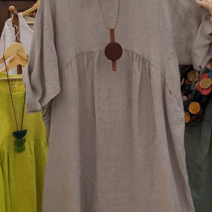 💝💝Last Day Sale 49% Off💃Women's Casual Loose Round Neck Solid Color Dress with 3/4 Sleeves & Pockets