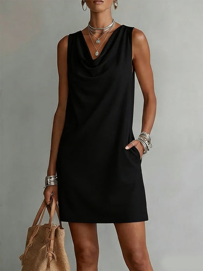 Draped-neck Sleeveless Cotton Dress
