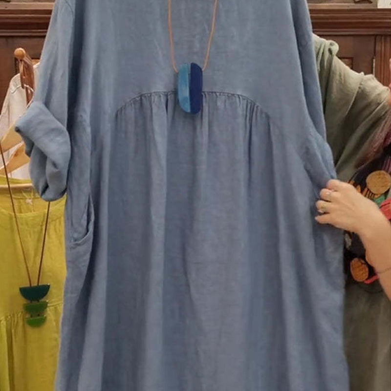 💝💝Last Day Sale 49% Off💃Women's Casual Loose Round Neck Solid Color Dress with 3/4 Sleeves & Pockets