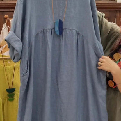 💝💝Last Day Sale 49% Off💃Women's Casual Loose Round Neck Solid Color Dress with 3/4 Sleeves & Pockets