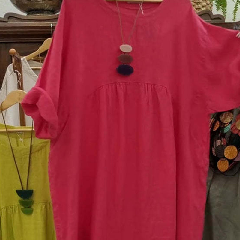 💝💝Last Day Sale 49% Off💃Women's Casual Loose Round Neck Solid Color Dress with 3/4 Sleeves & Pockets