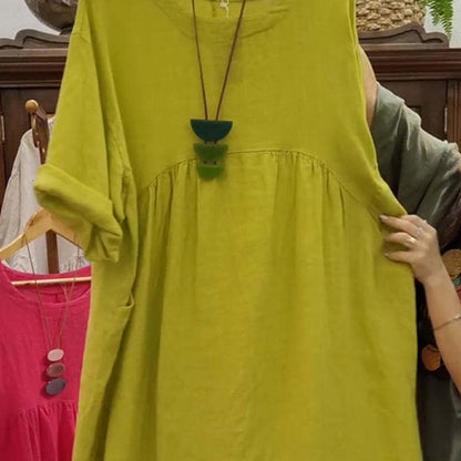 💝💝Last Day Sale 49% Off💃Women's Casual Loose Round Neck Solid Color Dress with 3/4 Sleeves & Pockets