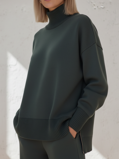 💝💝Casual Travel Stand Collar Side Zipper Top Straight Pants Two-Piece Set