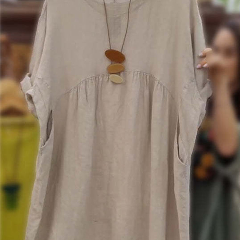 💝💝Last Day Sale 49% Off💃Women's Casual Loose Round Neck Solid Color Dress with 3/4 Sleeves & Pockets