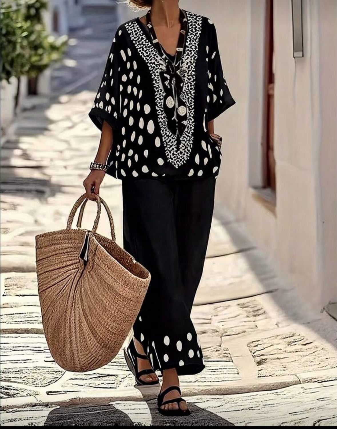 💝💝Women's Retro Polka Dot Print Casual Cotton-linen Two-piece Set